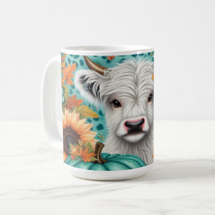 Highland Cow and Colorful Pumpkins and Sunflowers Coffee Mug