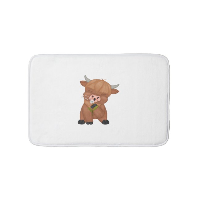Highland Cow and Dandelion Puff Classic T-Shirt Bath Mat (Front)