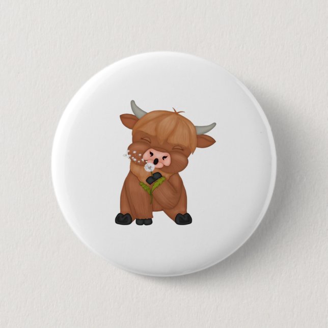 Highland Cow and Dandelion Puff Classic T-Shirt Button (Front)