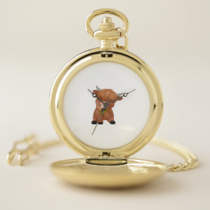 Highland Cow and Dandelion Puff Classic T-Shirt Pocket Watch