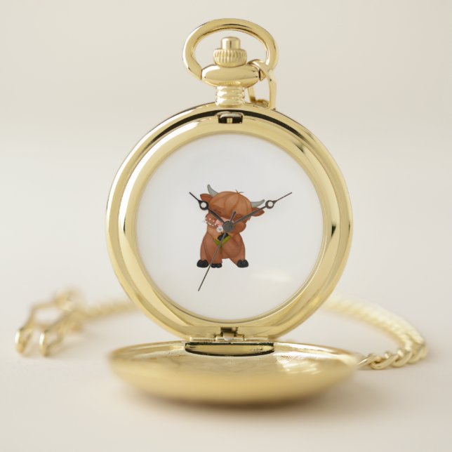 Highland Cow and Dandelion Puff Classic T-Shirt Pocket Watch (Inside)