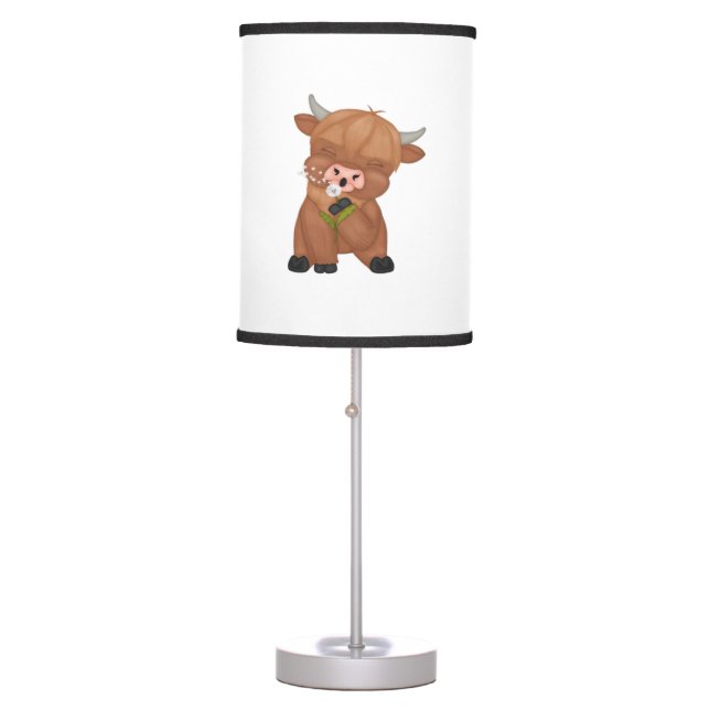 Highland Cow and Dandelion Puff Classic T-Shirt Table Lamp (Front)