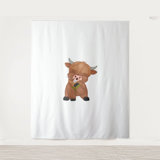 Highland Cow and Dandelion Puff Classic T-Shirt Tapestry (Front)