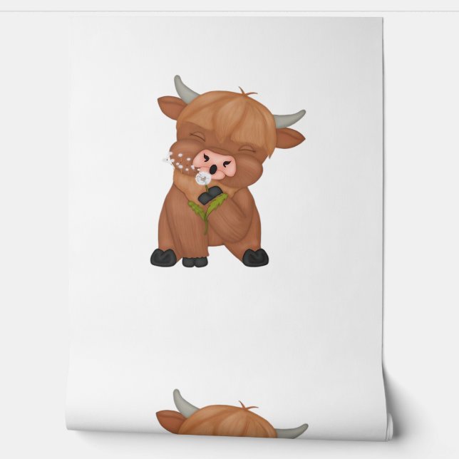 Highland Cow and Dandelion Puff Classic T-Shirt Wallpaper (Unrolling)