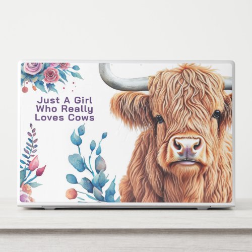 Highland Cow and Flowers Watercolor HP Laptop Skin