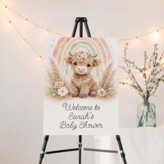 Highland Cow and Rainbow Baby Shower Welcome Sign