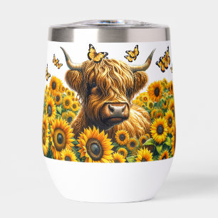 Highland Cow and Sunflowers Thermal Wine Tumbler