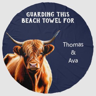 Highland Cow Animal Guarding Funny Humor Navy Blue