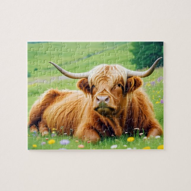 Highland Cow Animal Nature Wildlife Affection Love Jigsaw Puzzle (Horizontal)