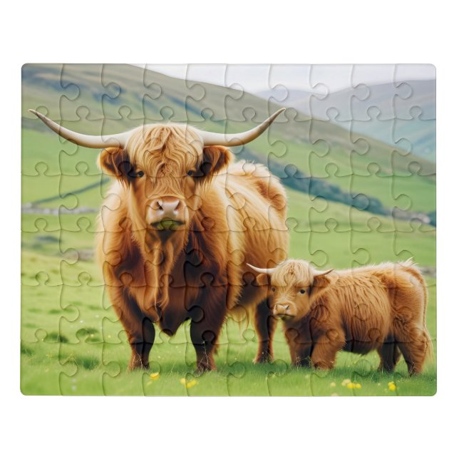 Highland Cow Animal Nature Wildlife Affection Love Jigsaw Puzzle (Puzzle Horizontal)