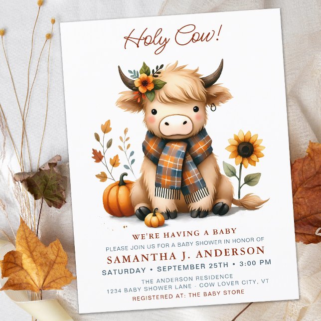 Highland Cow Autumn Cute Calf Baby Shower Invite (Creator Uploaded)