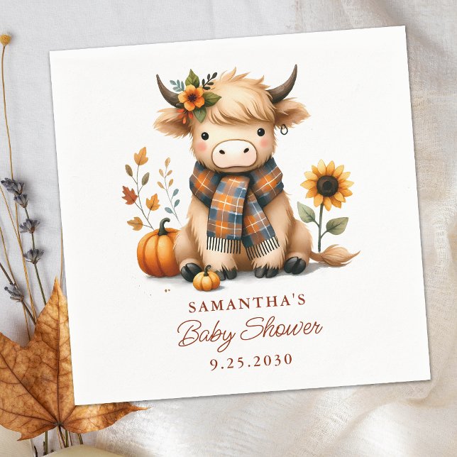 Highland Cow Autumn Cute Calf Baby Shower Napkins (Creator Uploaded)