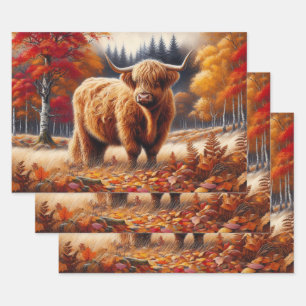 Highland Cow Autumn Watercolor Wrapping Paper Sheets