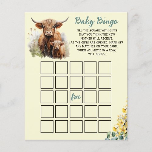 Highland Cow Baby Bingo Game Enclosure Card
