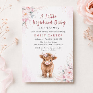 Highland Cow Baby Girl Baby Shower Invitation