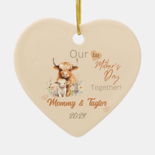  Highland cow  baby Our First MothersDayTogether Ceramic Ornament