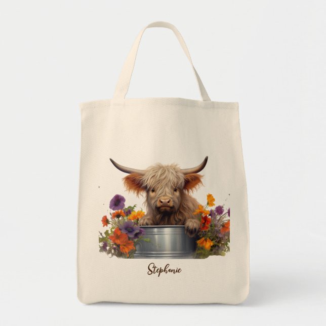 Highland Cow Baby Personalized  Tote Bag (Front)