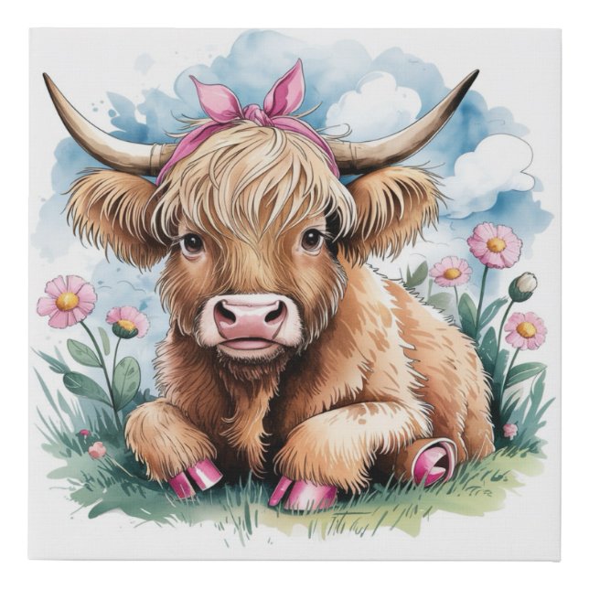 Highland Cow Baby Shower Bliss Nursey Faux Canvas Print (Front)
