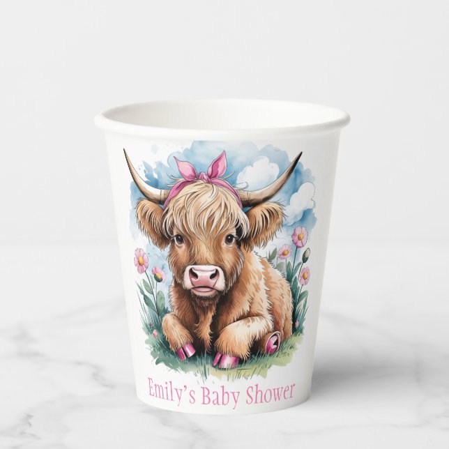 Highland Cow Baby Shower Bliss Paper Cups (Front)