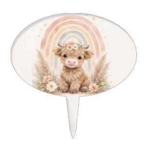 Highland Cow Baby Shower Cake Topper Soft Rainbow 