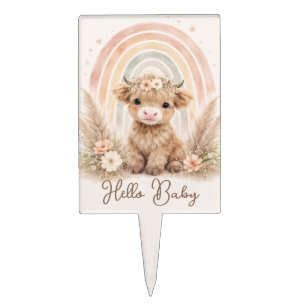 Highland Cow Baby Shower Cake Topper Soft Rainbow 