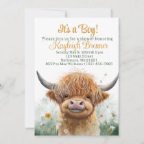 Highland cow baby shower invitation