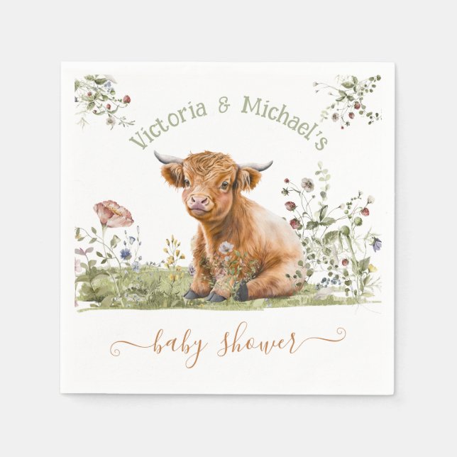 Highland Cow Baby Shower Napkins (Front)