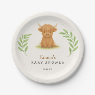 Highland Cow Baby Shower Paper Plates