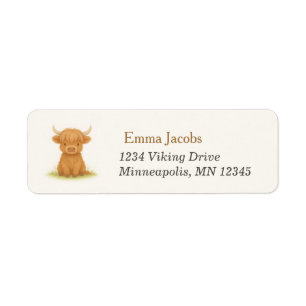 Highland Cow Baby Shower Return Address Label