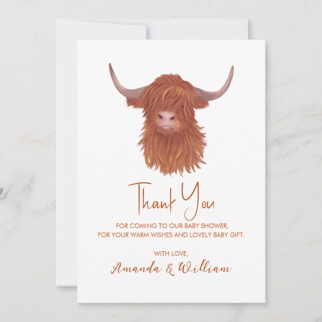 Highland Cow Baby Shower Thank You (Front)