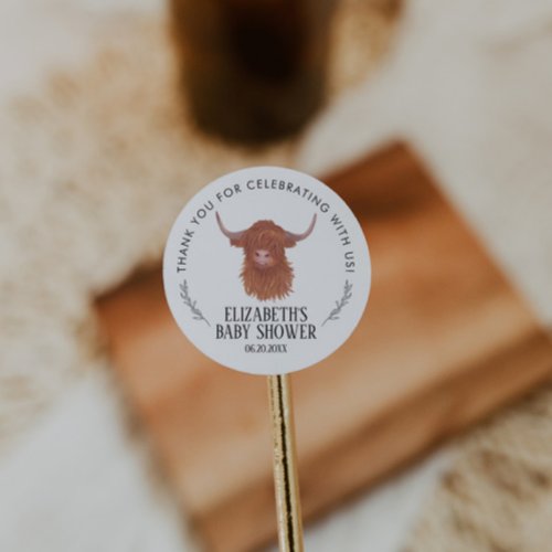 Highland Cow Baby Shower Thank You Classic Round Sticker