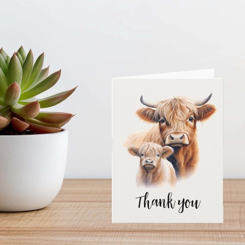 Highland Cow Baby Shower Thank you Downloadable  Card