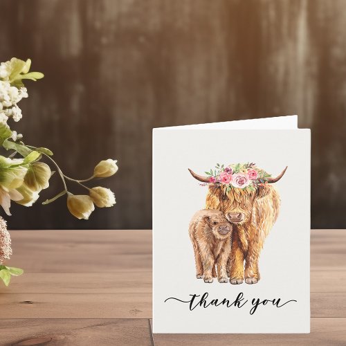Highland Cow Baby Shower Thank you Downloadable  Card