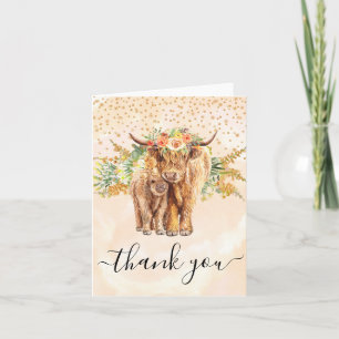 Highland Cow Baby Shower Thank you Peach Card