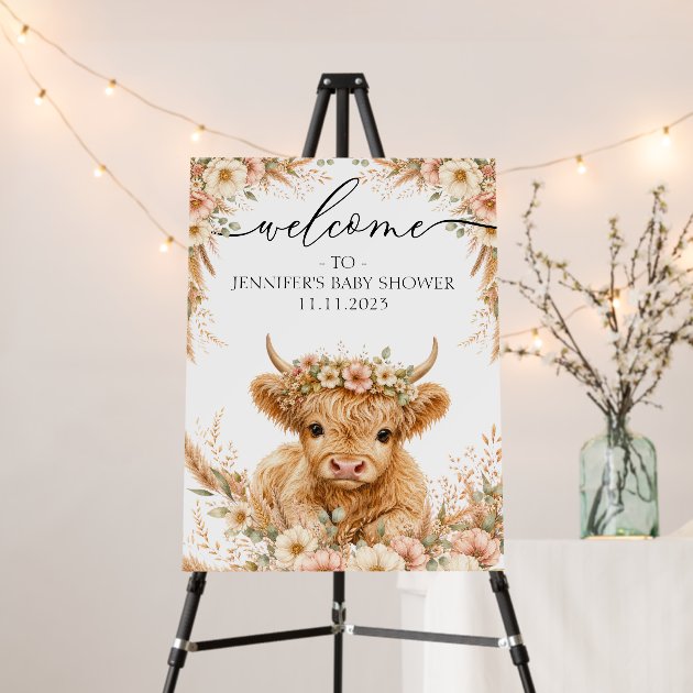 Highland Cow Baby Shower Welcome Foam Board