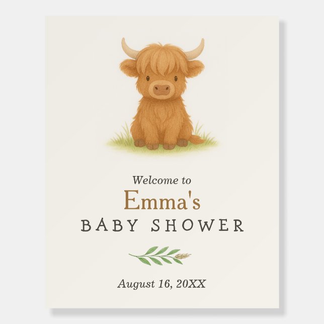 Highland Cow Baby Shower Welcome Sign (Front)