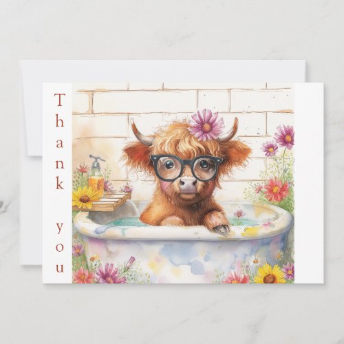 Highland Cow bath Time Thank You Card