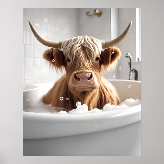 Highland Cow Bathroom Wall Art Poster Print (Front)