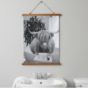  Highland Cow Bathtub Bathroom Art Fun Animal  Hanging Tapestry