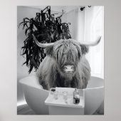 Highland cow Bathtub Black White Bathroom  Poster (Front)