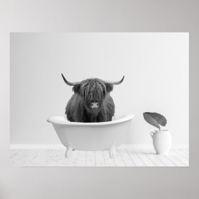 Highland Cow Bathtub Home Horizontal  Poster (Front)