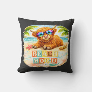 Highland cow Beach Mood Throw Pillow