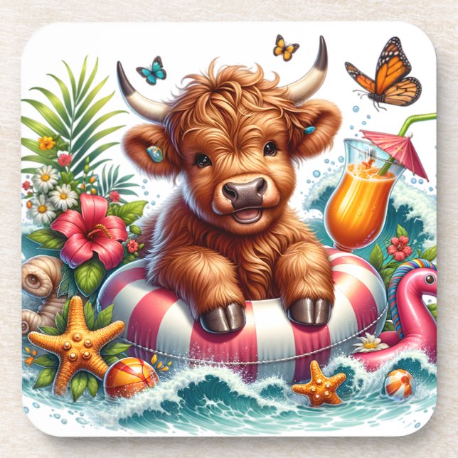Highland Cow  Beverage Coaster (Front)