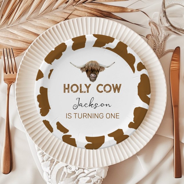 Highland Cow Birthday Baby Shower Paper Plates (Creator Uploaded)