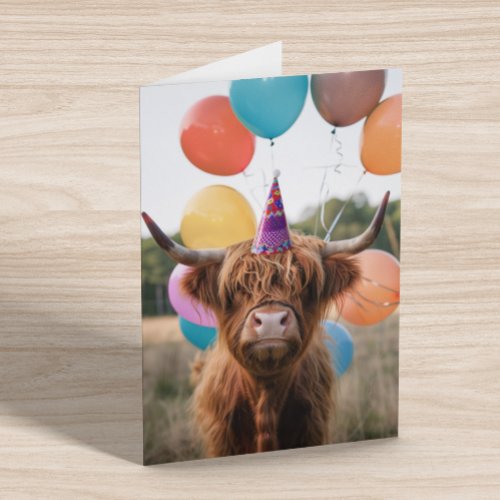 Highland Cow Birthday  Balloons Card
