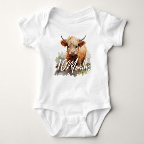 Highland Cow Birthday Milestone 10 Months Baby Baby Bodysuit