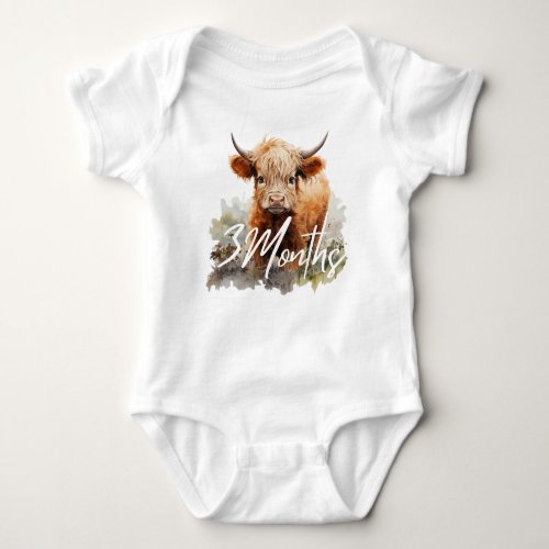Highland Cow Birthday Milestone 3 Months Baby Baby Bodysuit