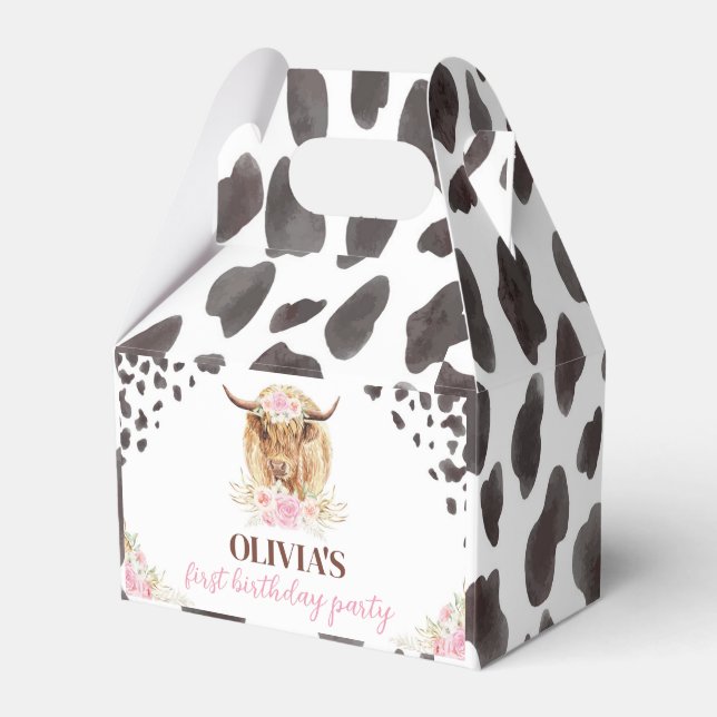 Highland Cow Birthday Party Favor Box (Front Side)