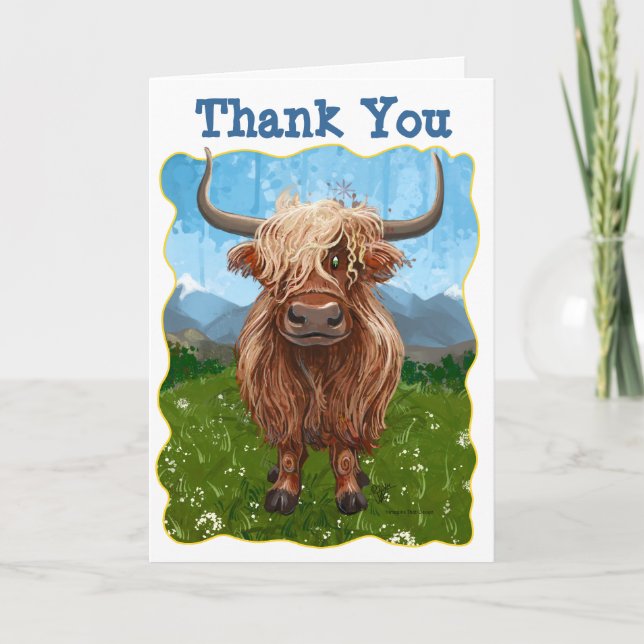 Highland Cow Birthday Party Thank You Card (Front)