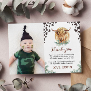 Highland Cow Birthday Photo Thank You Card
